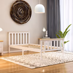 Milan Wood Bed Frame High Foot Solid Pine Slatted - Single, White & Pine