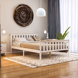 Milan Wood Bed Frame High Foot Solid Pine Slatted - Double, White & Pine