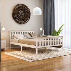 Milan Wood Bed Frame High Foot Solid Pine Slatted - Double, White & Pine
