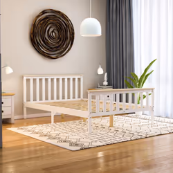 Milan Wood Bed Frame High Foot Solid Pine Slatted - Double, White & Pine