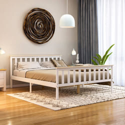 Milan Wood Bed Frame High Foot Solid Pine Slatted - King Size, White & Pine