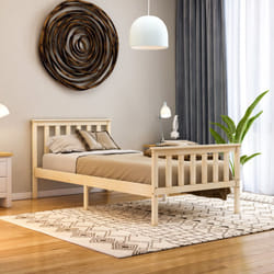 Milan Wood Bed Frame High Foot Solid Pine Slatted - Single, Pine
