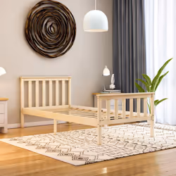 Milan Wood Bed Frame High Foot Solid Pine Slatted - Single, Pine