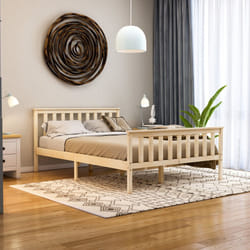 Milan Wood Bed Frame High Foot Solid Pine Slatted - Double, Pine