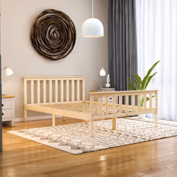 Milan Wood Bed Frame High Foot Solid Pine Slatted - Double, Pine