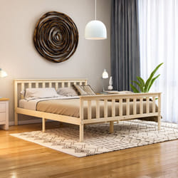 Milan Wood Bed Frame High Foot Solid Pine Slatted - King Size, Pine