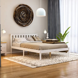 Milan Wood Bed Frame Low Foot Solid Pine Slatted - Double, White
