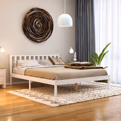 Milan Wood Bed Frame Low Foot Solid Pine Slatted - King Size, White