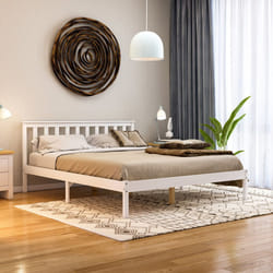 Milan Wood Bed Frame Low Foot Solid Pine Slatted - King Size, White