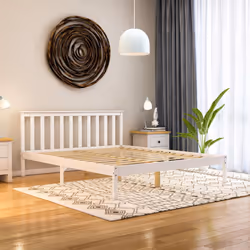 Milan Wood Bed Frame Low Foot Solid Pine Slatted - King Size, White