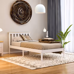 Milan Wood Bed Frame Low Foot Solid Pine Slatted - Single, White & Pine