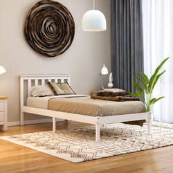 Milan Wood Bed Frame Low Foot Solid Pine Slatted - Single, White & Pine