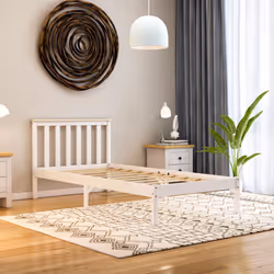 Milan Wood Bed Frame Low Foot Solid Pine Slatted - Single, White & Pine