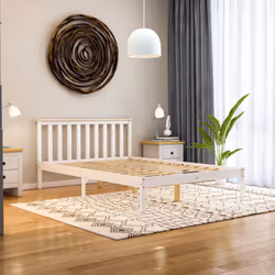 Milan Wood Bed Frame Low Foot Solid Pine Slatted - Double, White & Pine
