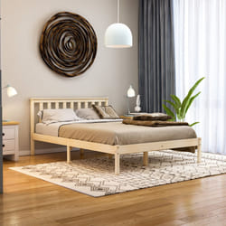 Milan Wood Bed Frame Low Foot Solid Pine Slatted - Double, Pine