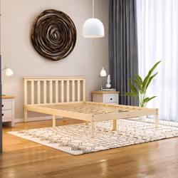 Milan Wood Bed Frame Low Foot Solid Pine Slatted - Double, Pine