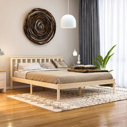 Milan Wood Bed Frame Low Foot Solid Pine Slatted - King Size, Pine