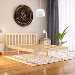 Milan Wood Bed Frame Low Foot Solid Pine Slatted - King Size, Pine
