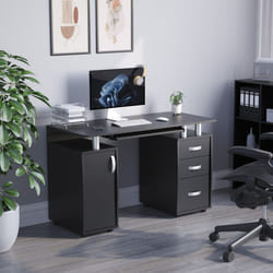 Otley 3 Drawer Computer Desk PC Office Workstation - Black