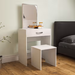 Isla 1 Drawer Dressing Table Stool Mirror Set - White