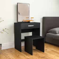 Isla 1 Drawer Dressing Table Stool Mirror Set - Black