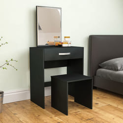 Isla 1 Drawer Dressing Table Stool Mirror Set - Black