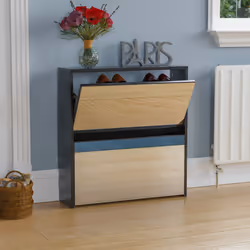 Welham 2 Drawer Shoe Cabinet Mirror Tall Storage - Black