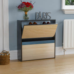 Welham 2 Drawer Shoe Cabinet Mirror Tall Storage - Black