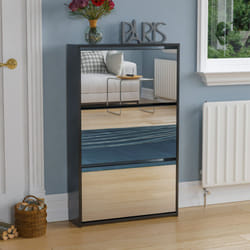 Welham 3 Drawer Shoe Cabinet Mirror Tall Storage - Black