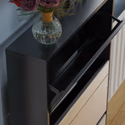 Welham 3 Drawer Shoe Cabinet Mirror Tall Storage - Black
