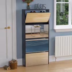 Welham 4 Drawer Shoe Cabinet Mirror Tall Storage - Black