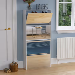 Welham 4 Drawer Shoe Cabinet Mirror Tall Storage - White