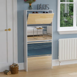 Welham 4 Drawer Shoe Cabinet Mirror Tall Storage - White