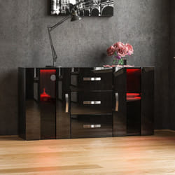 Astro 2 Door 3 Drawer LED Sideboard Large Cabinet - Black