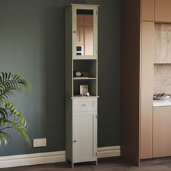 Priano 2 Door Tall Cabinet Drawer Standing Mirror Bathroom Cupboard Storage Grey