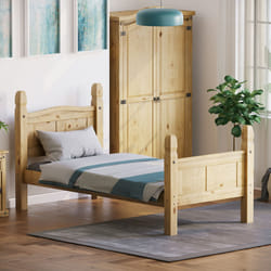 Corona Bed Frame High Foot Pine Wood Rustic Wax - Single