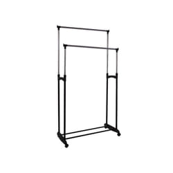 Double Clothes Rail Garment Rack Wheels Adjustable