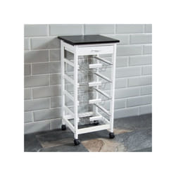 3 4 Tier Kitchen Trolley Wood Metal basket Drawers - 4 Tier, White