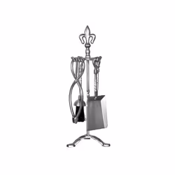 Fleur De Lys 5 Piece Companion Set Fireplace Stand - Pewter