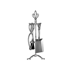 Fleur De Lys 5 Piece Companion Set Fireplace Stand - Pewter