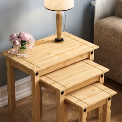 Corona Nest of 3 Tables Set Living Room Pine Wood