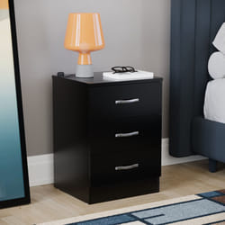 Riano 3 Drawer Bedside Chest Bedside Table Storage - Black