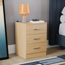 Riano 3 Drawer Bedside Chest Bedside Table Storage - Pine