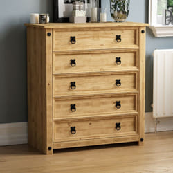 Corona 5 Drawer Chest Bedroom Storage Rustic Pine