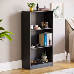 Cambridge 3 Tier Bookcase Wide Shelf Book Storage - Black