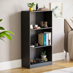 Cambridge 3 Tier Bookcase Wide Shelf Book Storage - Black