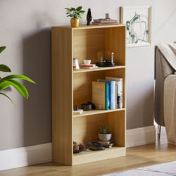 Cambridge 3 Tier Bookcase Wide Shelf Book Storage - Oak