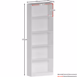 Cambridge 5 Tier Bookcase Tall Shelf Storage Unit - White