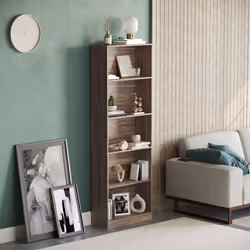 Cambridge 5 Tier Bookcase Tall Shelf Storage Unit - Walnut