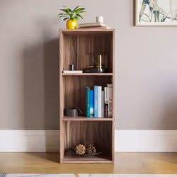 Oxford 3 Tier Cube Bookcase Library Shelving Unit - Walnut